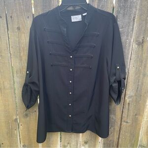 Kathy Che Stretch Black Button Down Blouse Sz. 18/20W